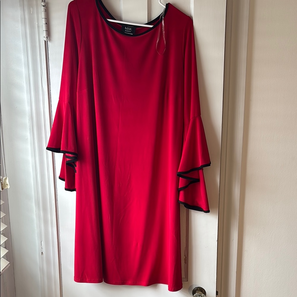 Kasper Red Sheath Dress with 3/4 Bell Sleeves for Cocktail